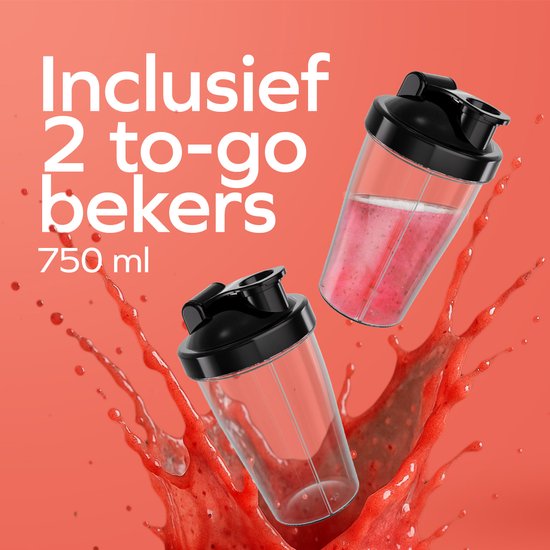 KitchenBrothers Blender - Komplettset - 2x 750ml Krug - Mahlwerk - Sieb - To-Go Becher - Schwarz
