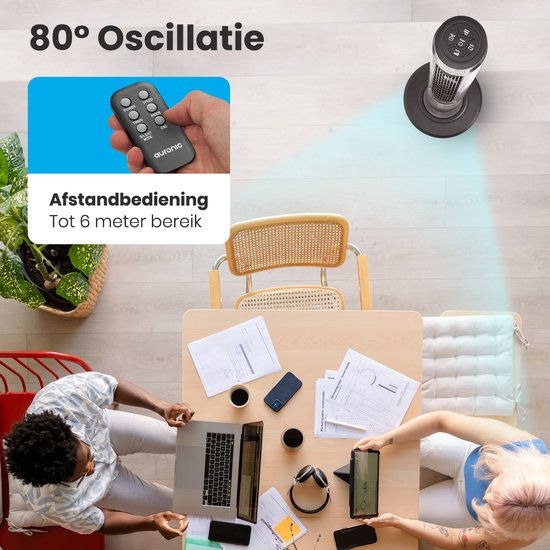 Auronic Tower Fan - Standventilator mit Fernbedienung - Bodenventilator - Timer - Säulenventilator - Ventilator - 55W - 45dB - 118cm - Dunkelgrau