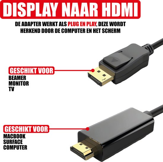 DisplayPort-zu-HDMI-Kabel – Unterstützt 1080p – DisplayPort-Stecker und HDMI-Stecker – 2 Meter – 4K bei 60 Hz – Full HD