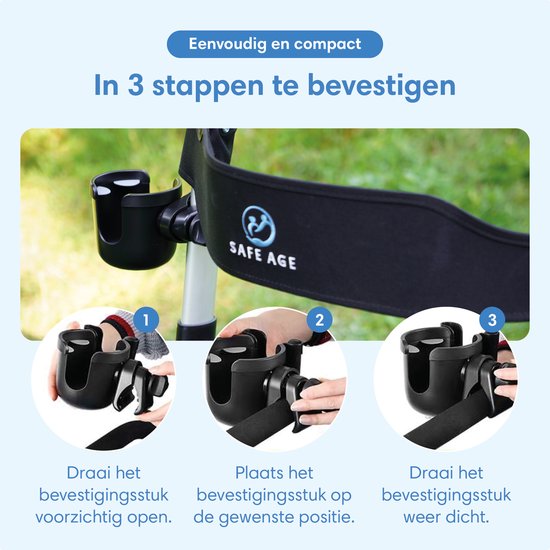 Safe Life® universal Cup Holder & Phone Holder - für Rollator, Rollstuhl, Kinderwagen & mehr