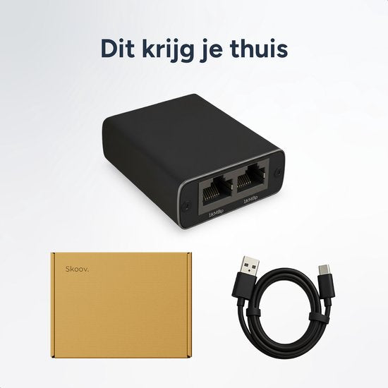 Skoov Internet Splitter 1 in 2 out - Netzwerk Switch mit 2 Ports - 1000Mbps - RJ45, Cat5, Cat6, LAN, UTP, Ethernet Splitter - Adapter - Schwarz