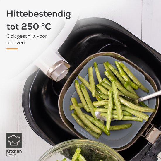 KitchenLove Airfryer Tabletts Silikon XXL - 2 Stück - Quadratisch - Backpapier Alternative - Zubehör - BPA frei - 20CM