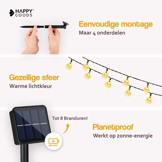 Happy Goods - Weihnachtsbeleuchtung - 7m - 50 Solar LED - Solar Gartenbeleuchtung - Solar Gartenbeleuchtung - Kristall Lichter ø 2,5 cm - Langlebig