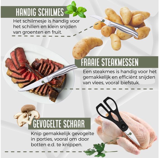 COOCK - Messerset mit Block und klappbarem Schneidebrett - Küchenmesser mit Schere und Wetzstahl (Messerschärfer) - 17-teiliges Küchenutensilien-Set im Messerblock - mit kratzfester Beschichtung - komplett aus Edelstahl