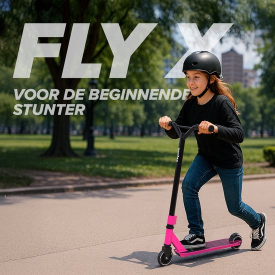 LifeGoods Stuntstep Fly X - 6+ Jahre - Schritt für Kinder - Jungen/Mädchen - 100mm - 100KG - Schwarz/Rosa