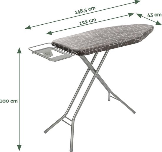 BRASQ Bügeltisch IB300 mit Bügeltischbezug und Halterung für Dampfgerät - 122x43 cm Bügelfläche - Höhenverstellbar - 7 Positionen - bis zu 100 cm