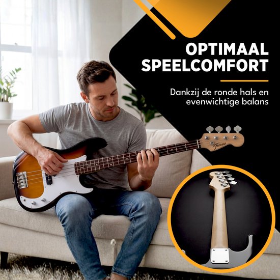 Finesse E-Bass mit Verstärker – Starter-Set – Erwachsene – Kinder – Sunburst