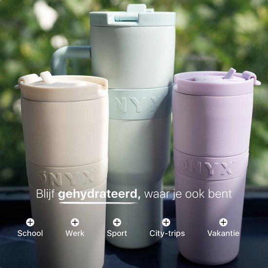 ONYX Trinkflasche mit Strohhalm 700ML - Trinkflasche für Kinder & Erwachsene - Thermosbecher Edelstahl Reisebecher - Motivationstrinker - Trinkbecher für die Schule - Coco White