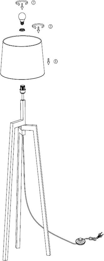 Stehlampe Sabi 3408BE – Holzlampe ohne Lampenschirm mit E27-Fassung, 144 cm hoch, höhenverstellbar – Mexlite