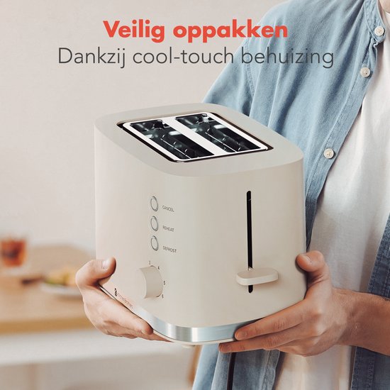 KitchenBrothers Toaster - Toaster - 6 einstellbare Wärmestufen - 2 extra breite Schlitze - 870W - Beige
