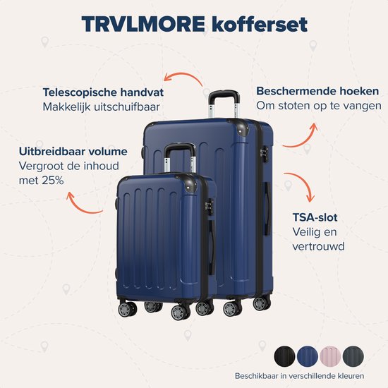 TRVLMORE - Kofferset - 2 Stück - 45L Handgepäck + 115L geräumiges Gepäck - TSA Schloss - Leichtgewicht - Reisekofferset - Dunkelblau