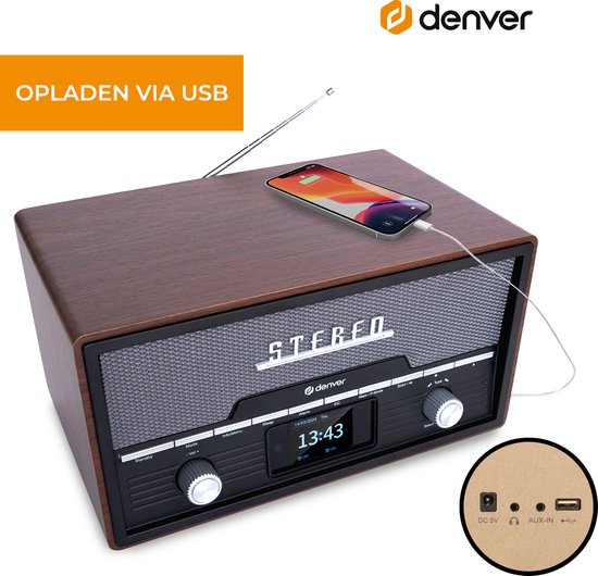 Denver DAB-Radio - Bluetooth - DAB+/ FM - CD - Holz - Braun