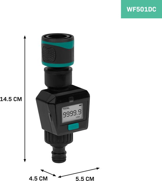 VONROC Wasserzähler - Digital - Inkl. Schlauchanschlüsse und Batterie