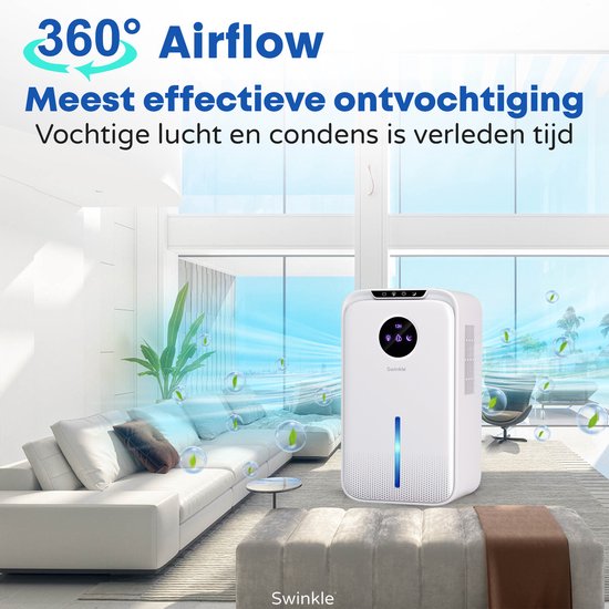 Swinkle Luftentfeuchter - 2.5L - Entfeuchtet bis zu 1L pro Tag - Mit Ionisator & 7-Farben LED - Leise & Energieeffizient - Für Schlafzimmer, Bad & Wohnzimmer - Weiß
