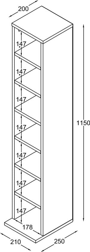VDD Wandschrank - 7 Einlegeböden - 21x21x115 cm - Weiß