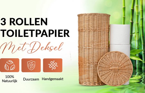 Industor® Toilettenpapierhalter Standing of hand-woven Wicker - Toilettenpapierhalter für 3 Rollen mit Deckel - Toilettenpapierhalter, Badaccessoires und Dekoration
