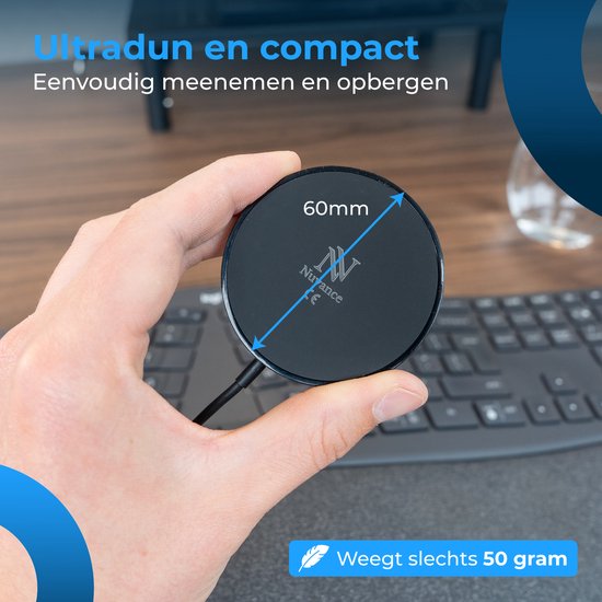 Nuvance Wireless Charger - 15W Schnellladegerät - geeignet für Magsafe - Wireless Charger - inkl. Usb-C Kabel - Schwarz