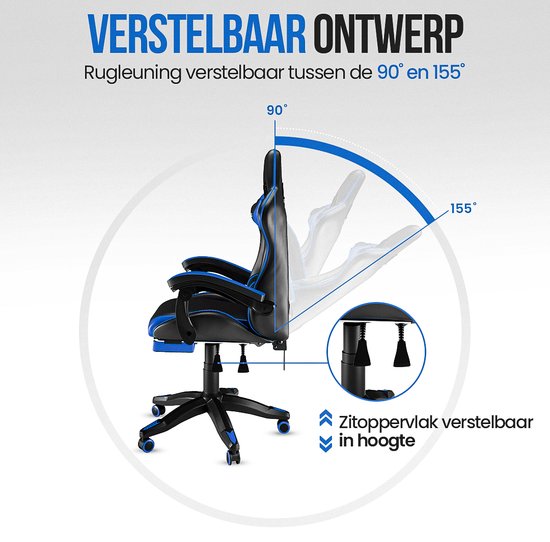 Avalo Gaming Chair - Game Chair - Ergonomischer Bürostuhl Verstellbar - Game Chair - Gaming Chair - Schwarz/Blau