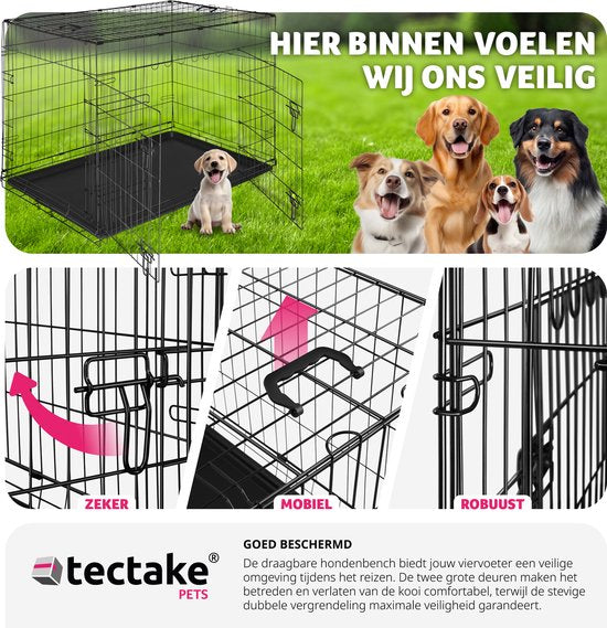 tectake® Hundekäfig - Hundezaunbox - Hundezwinger - Faltbare Hundebox - Stabile Transportbox für Hunde und Welpen - Für Kofferraum, Auto, Camping und Zuhause - 121,5 x 75,5 x 80,5 cm
