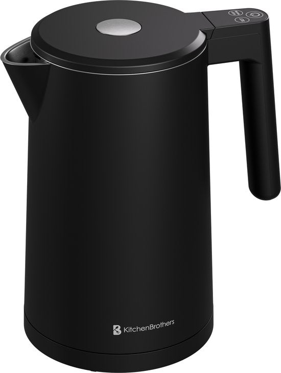 KitchenBrothers Wasserkocher - 1.7L - Mit Temperaturregelung - Elektrisch - Warmhaltefunktion - Display - Doppelwandig - Cool-touch - 2200W - Schwarz