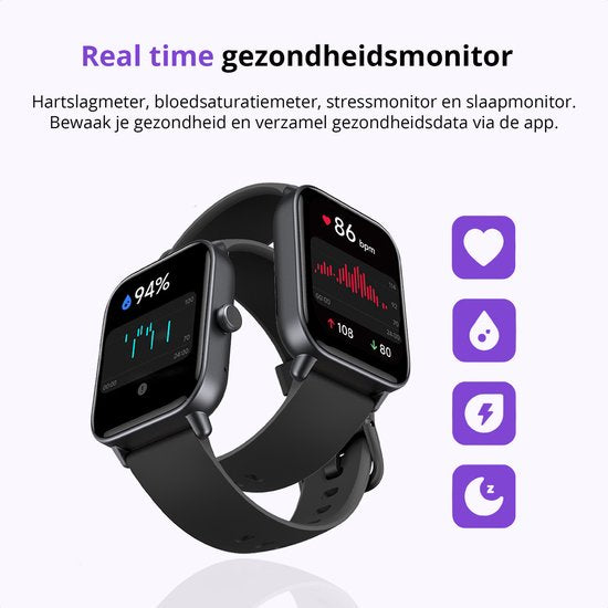 Maoo Boost 2 Smartwatch - Frauen & Männer - Android & iOS - Wasserdicht - Schwarz