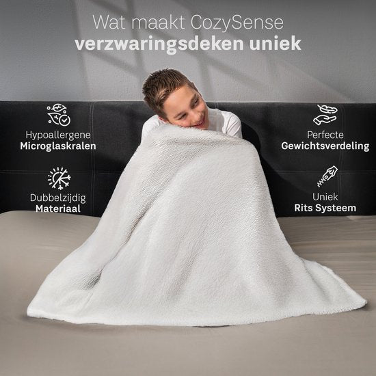 CozySense® Gewichtsdecke Kind 2,4 kg - Gewichtsdecke - Gewichtsdecke mit GLASS-Flow® Druckverteilung - Waschbarer Bezug - Hypoallergen - Weiß