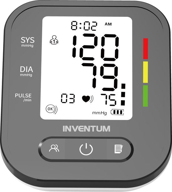 Inventum BDA435 - Oberarm-Blutdruckmessgerät - Herzfrequenzmessgerät - Manschette 22 bis 42 cm - Vollautomatisch - Unregelmäßiger Herzschlag - Inklusive Batterien