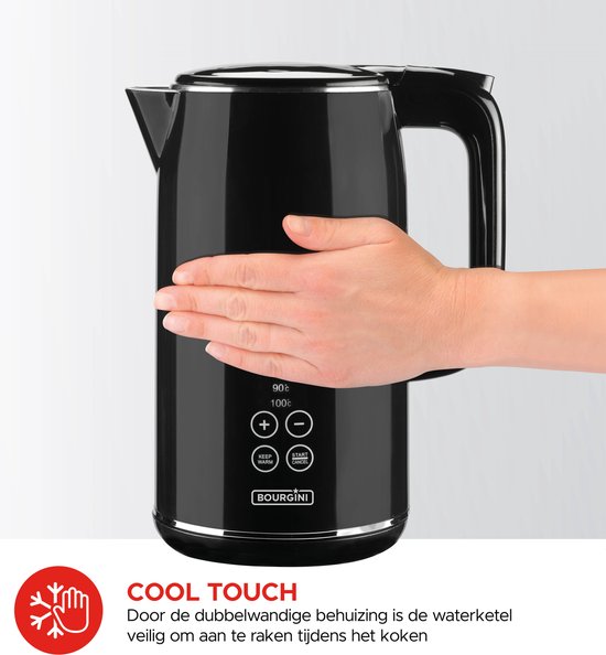 Bourgini Digitaler Wasserkocher Cool Touch - 1.7L - Schwarz
