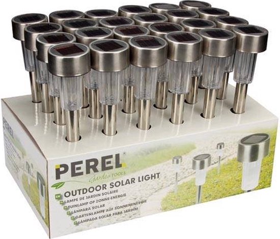 Perel Gartenlampe Solar 37 X 5.5 Cm Edelstahl Silber/Weiß