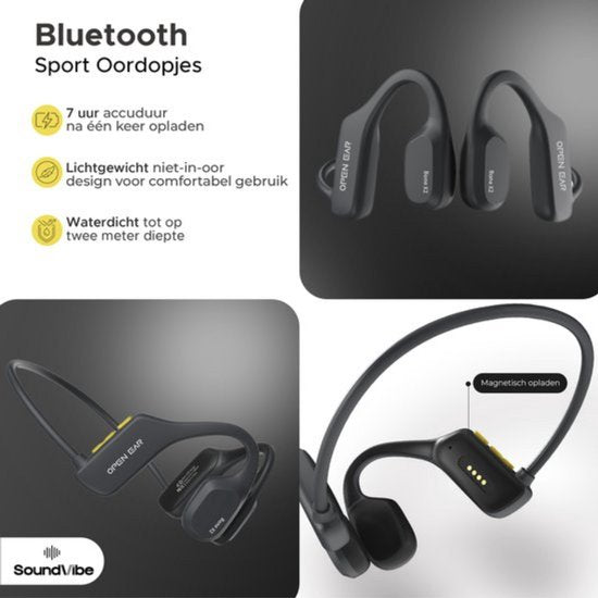 Soundvibe® Bone Conduction Headphone Schwarz - Sport-Kopfhörer - Sport-Kopfhörer - Kabellose Kopfhörer - Wasserfest - 8 GB interne Speicherkarte - Sport-Kopfhörer - Für alle Handys und Laptops - Lauf-Kopfhörer - Kabellose Kopfhörer
