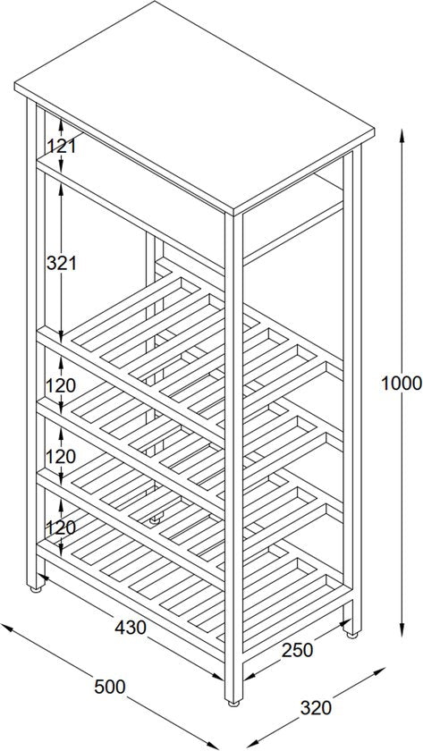 Weinregal Industriedesign Weinschrank schwarz - Regal zur Lagerung von 20 Flaschen mit Glashalter - 50 x 32 x 100 cm