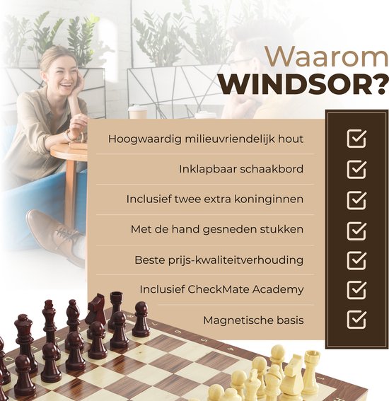 Windsor Schachbrett - mit Schachfiguren - 30 cm - Beschriftung - Schachspiel - Magnetisches Schachspiel - Schachspiel - Holz