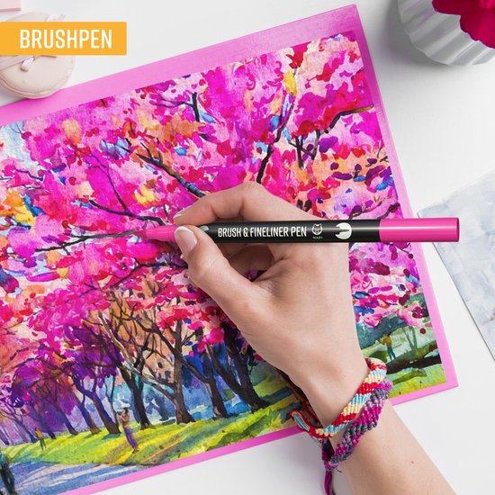 NAPI Twinmarkers - 24 Marker für Erwachsene - Doppelseitige Brush Pens - Fineliner Farbe - Filzstifte Handlettering - Bullet Journal Zubehör - Brush Pens Aquarell - Marker Kinder - Marker inkl. 2 Mandala-Schablonen