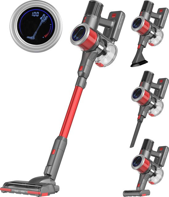 Auronic Stick Staubsauger - Kabellos - Standstaubsauger - Ohne Beutel - 350W - Staubsauger - Grau/Rot
