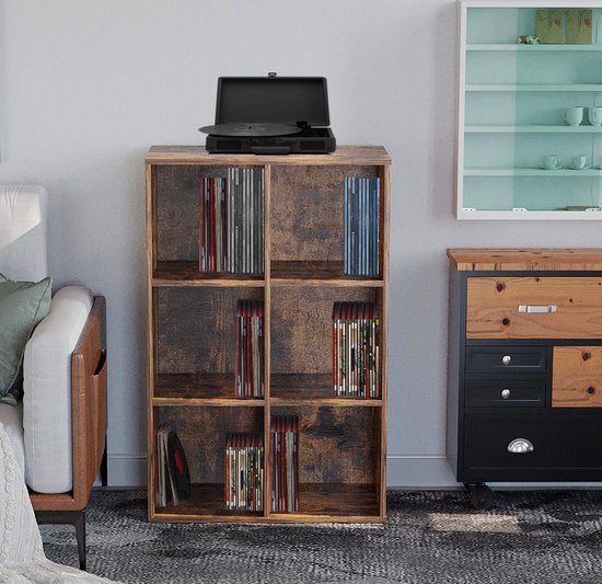Bücherregal mit 6 offenen Fächern - Wandschrank - Fächerschrank - Farbe braun vintage