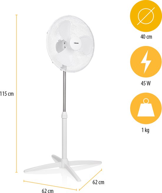 Standventilator 40 cm - 45W - 3 Geschwindigkeiten - 85° Oszillation - Höhenverstellbar - Tristar VE-5755 - Weiß
