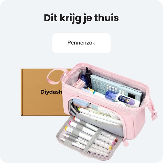 Diydash Federmäppchen XL - Federtasche - Federmäppchen - Schulmäppchen - Großes Federmäppchen - Schulbedarf - Trousse Scolaire - Für Mädchen, Jungen und Erwachsene - Pink