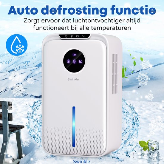 Swinkle Luftentfeuchter - 2.5L - Entfeuchtet bis zu 1L pro Tag - Mit Ionisator & 7-Farben LED - Leise & Energieeffizient - Für Schlafzimmer, Bad & Wohnzimmer - Weiß