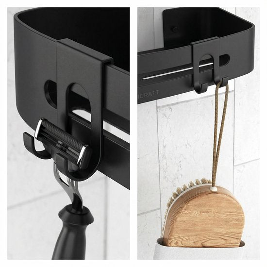 Sanicraft® Duschregal - Kein Bohren - Für jede Art von Wand geeignet - Hängend - Rostfrei - 2 Stück - Schwarz