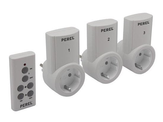 Perel Steckdosen, mit Fernbedienung, 3er-Set, kabellos, Reichweite bis 25 m, 10 A, 2300 W, weiß