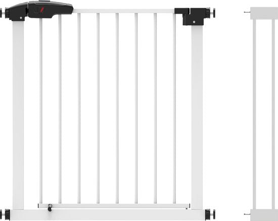 BRASQ Treppengitter ohne Bohren - Sicherheitstor - Kindertor mit Verlängerung 75 bis 93 cm - Ausziehbar - Klemmbefestigung - Metall - Hundetor - Weiß