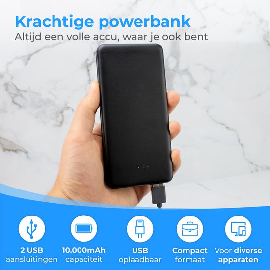 Nuvance - Powerbank 10000 mAh - Schnellladegerät - Kompaktes Design - 2x USB, USB-C & Micro USB - Universal Powerbanks für Smartphones, Tablets & Gadgets - Externer Akku - Schwarz