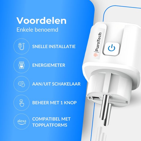 PuroTech Smart Plug - Timer & Energiezähler - Smart Plug - Für Alexa/Google Home - Verbrauchsmesser - Energiekosten
