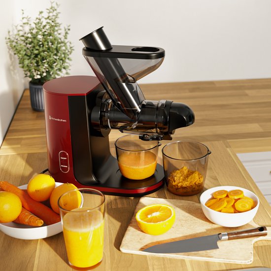 KitchenBrothers Slowjuicer - Entsafter - Gemüse- und Obstpresse - 43 mm und 60 mm Einfüllöffnung - 400 ml - Rot