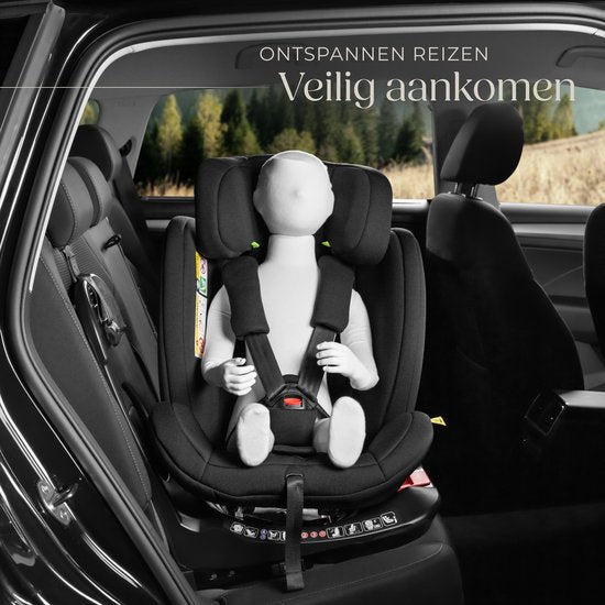 tectake Auto-Drehsitz - Babyschale - i-Size-Zulassung - Isofix-Autositz - Sitzerhöhung - Autokindersitz - 5-Punkt-Gurt - Von Geburt bis 150cm/36kg