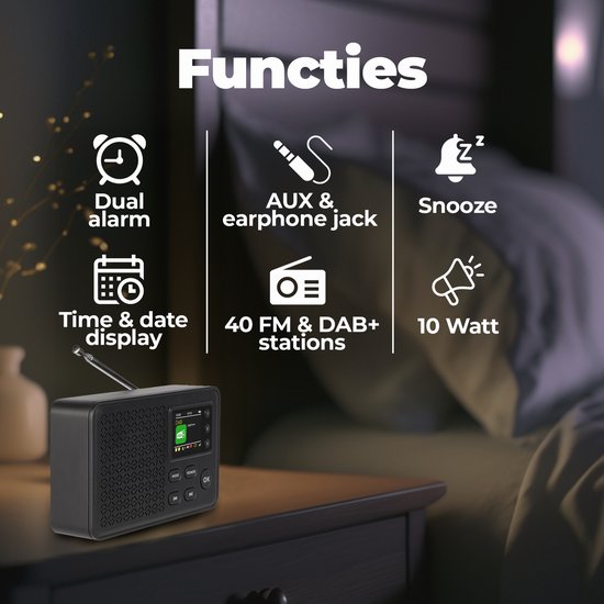 Denver - DAB57B - Radio - Bluetooth - DAB+/ FM - 40 Voreinstellungen - Wecker - Schwarz