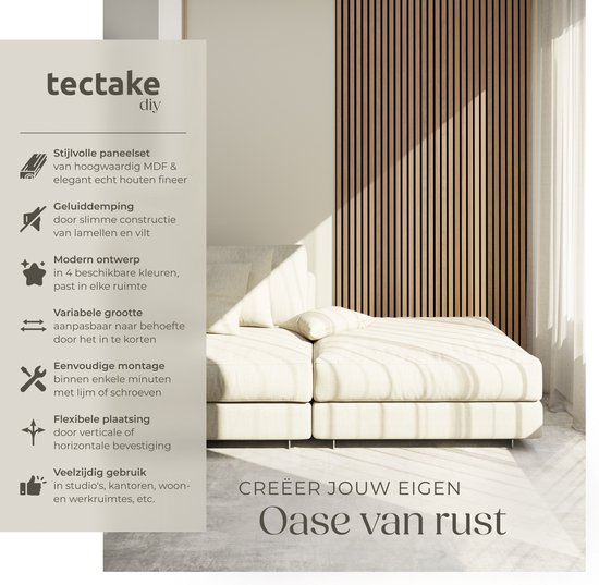 tectake - 4er-Set Akustikpaneele Sonic Wall - Schallabsorbierendes Paneel - Schalldämmung - Akustikwandpaneel - 120x60x2,1cm - Akustische Wanddekoration - Eiche hell