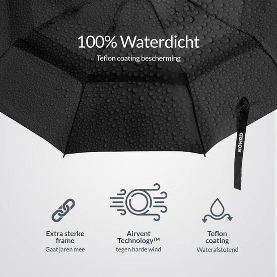 Nohrd Storm Umbrella - Schwarz - Regenschirm faltbar - Winddurchlässig - 140 km/h - Sturmschirme - Automatisches Auf- und Zusammenfalten - Regenschirme - inkl. Schutzhülle