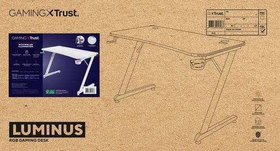 Trust GXT 709W Luminus Gaming-Schreibtisch - RGB-Beleuchtung - Becherhalter - Headset-Halter - Weiß