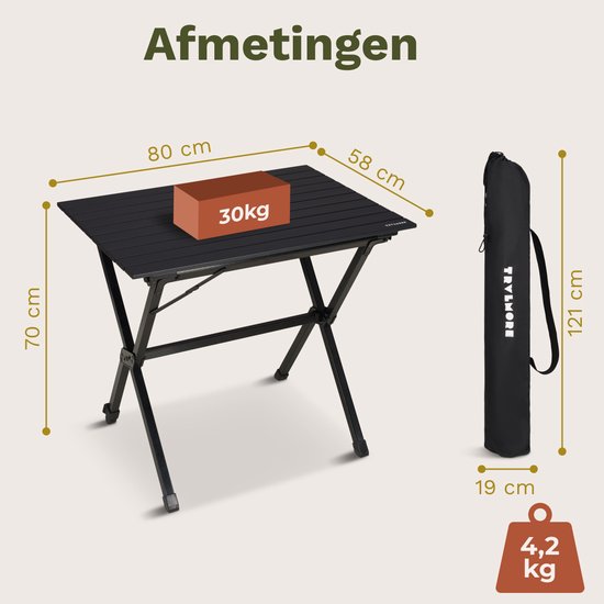 TRVLMORE Campingtisch - 80x58x71 cm - Leichtgewicht mit Aluminiumrahmen - Klapptisch verstellbar - Campingtisch - Klapptisch - Schwarz